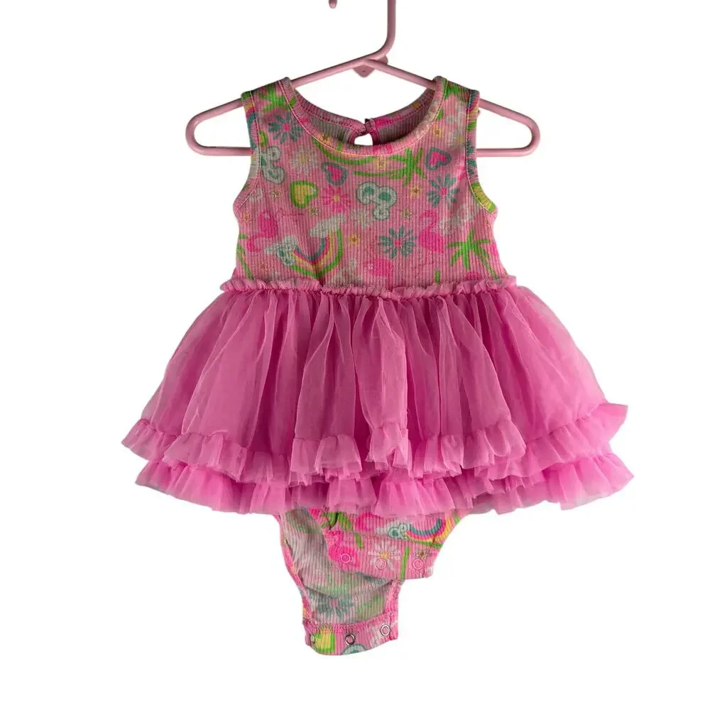 Barbie 18 Month Baby Girl Snap Bottom Tutu Dress One Piece Light Wear Pink Heart